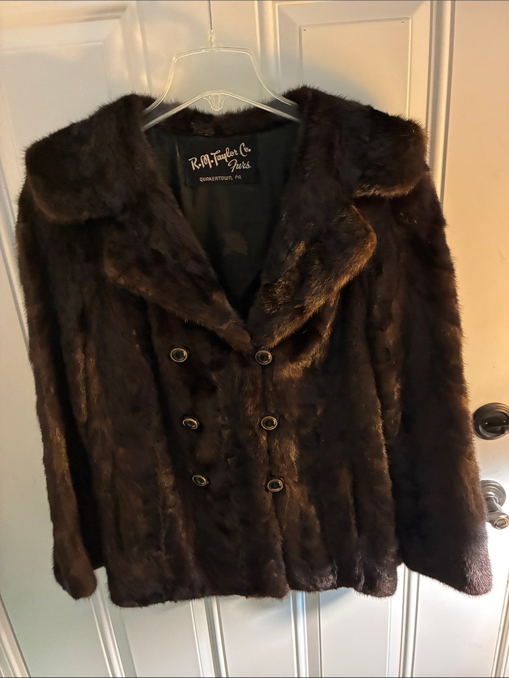 Taylor Dark Brown Double-Breasted Fur Pea Coat